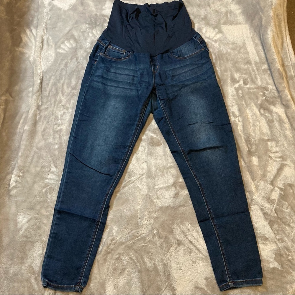 Bella Vida Maternity Dark Wash Lightweight Stretchy Over the Belly Band Jeans L